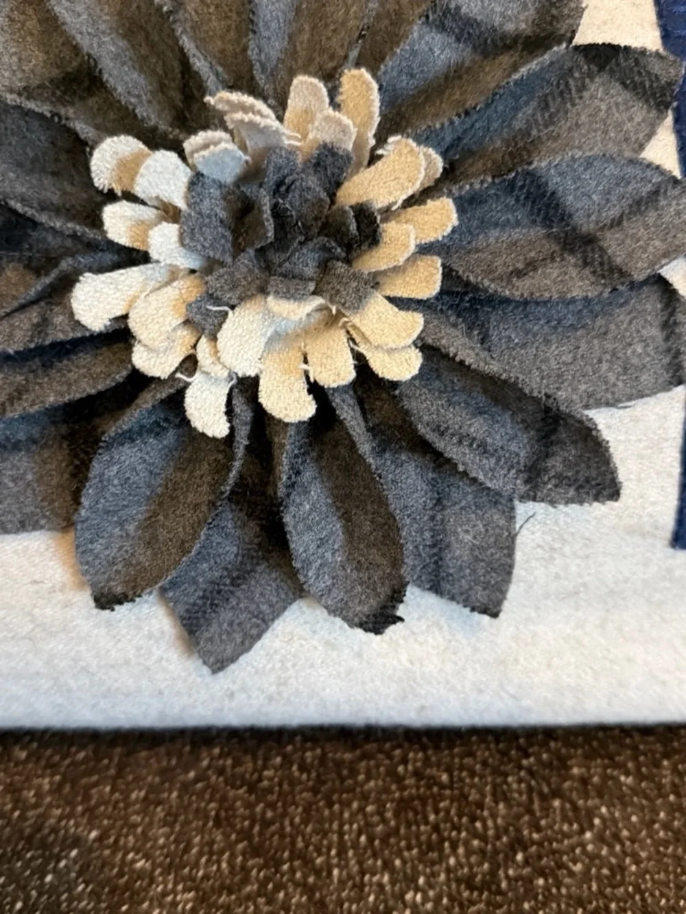 Decorative Floral Appliqué “HOME” Pillow Cover in Navy and Cream